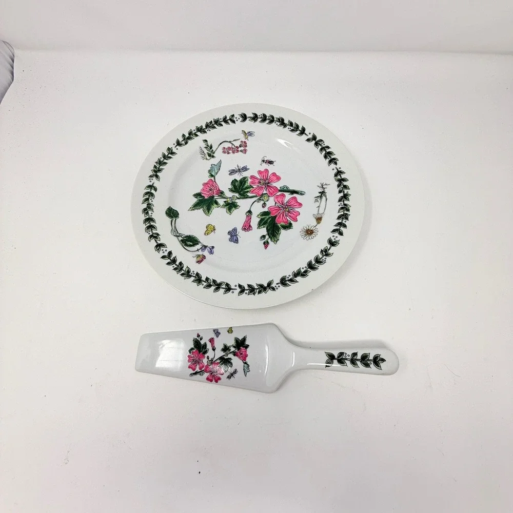 Andrea by Sadek‎ Plate & Cake Server Set, Floral Botanical Japan Decor